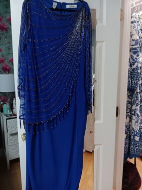 JS Boutique Cobalt Blue Beaded Maxi Dress
